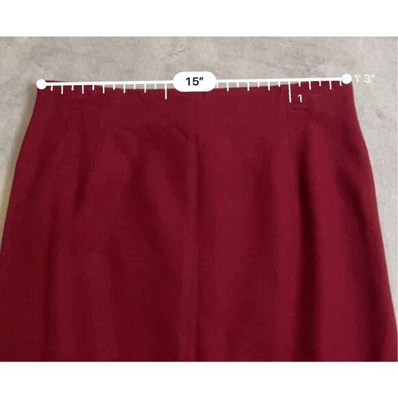 Vintage Deep Wine Red 100% Wool Knee-Midi Skirt 14 - Picture 6 of 7
